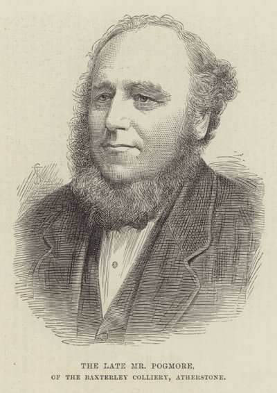 Avdøde Mr Pogmore, fra Baxterley Colliery, Atherstone (gravering) av English School