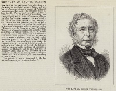 Avdøde Mr Samuel Warren, QC (gravering) av English School