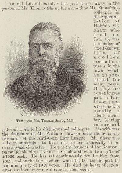 Avdøde Thomas Shaw, MP (gravering) av English School