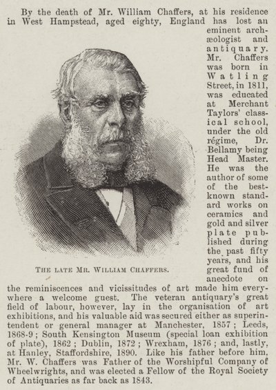 Der verstorbene Mr. William Chaffers (Gravur) von English School