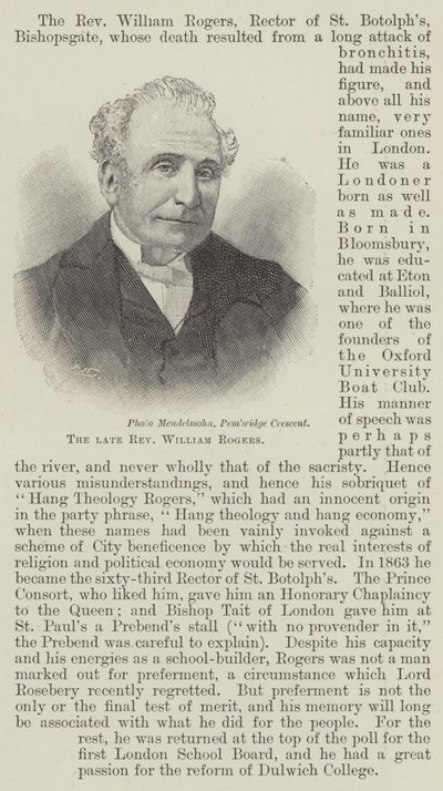 Avdøde pastor William Rogers (gravering) av English School