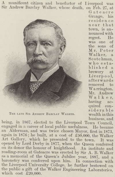 Avdøde Sir Andrew Barclay Walker (gravering) av English School