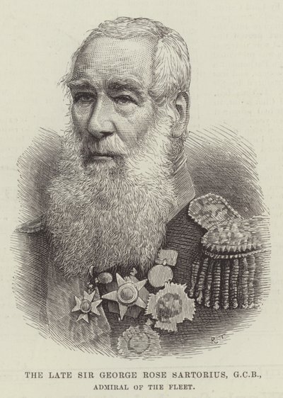 Avdøde Sir George Rose Sartorius, GCB, Admiral of the Fleet (gravering) av English School