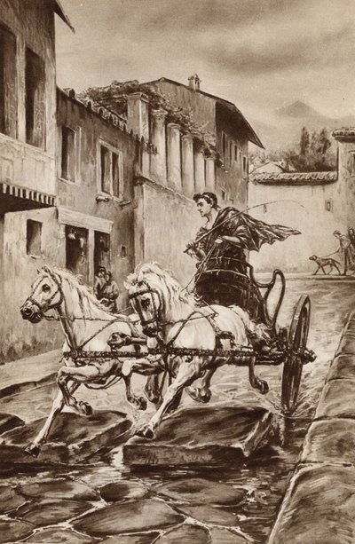 Livet til en gate i Pompeii i de store dagene før byen forsvant (farge litho) av English School