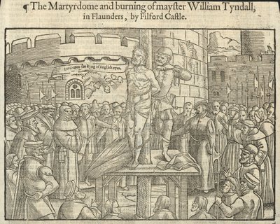Martyrdøden og brenningen av William Tyndall i Flaunders av Filford Castle (gravering) av English School