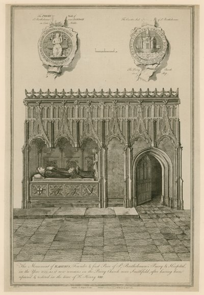 Monumentet til Raherus, grunnlegger og første prior av St Bartholomews Priory and Hospital i år 1123 av English School