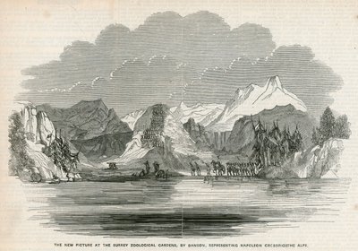 Det nye bildet ved Surrey Zoological Gardens, av Danson, som representerer Napoleon som krysser Alpene av English School