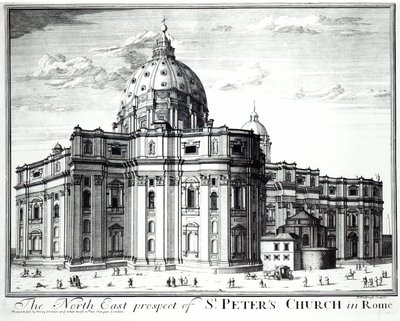 Nordøstprospektet til St. Peterskirken, Roma, gravert av H. Hulfbergh av English School