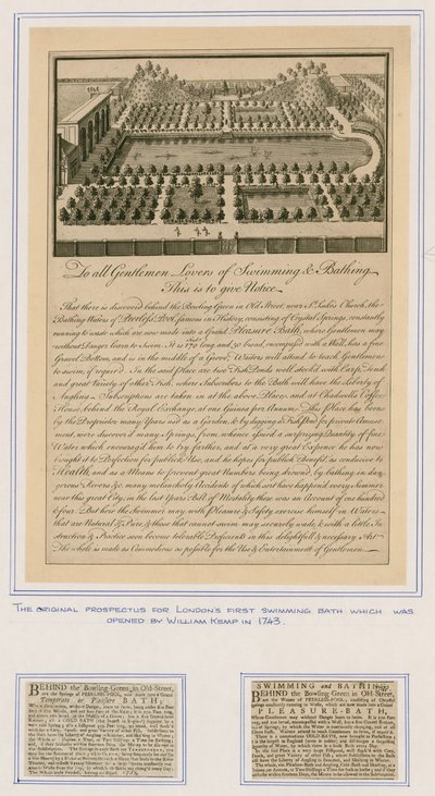 Det originale prospektet for Londons første svømmebad av English School
