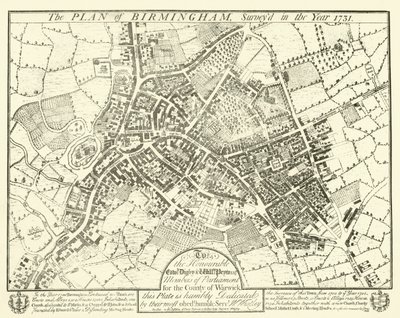 Planen til Birmingham, undersøkt i år 1731 av English School