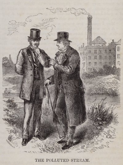 Den forurensede strømmen - bonde vs industrimann (gravering) av English School