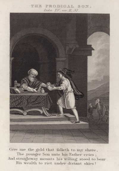 Den fortapte sønn, Luke XV, ver 11, 32 (gravering) av English School