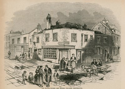 Den fillete skolen og tilfluktsstedet, Pye Lane, Westminster, London av English School