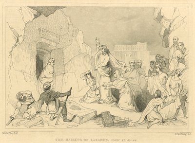 Oppreisningen av Lasarus, Johannes XI, 43-44 (gravering) av English School