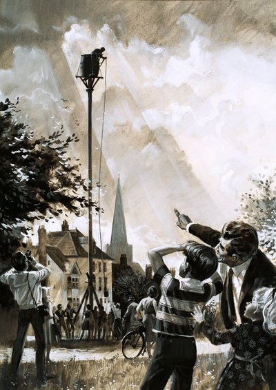Rekorden for å sitte på en stang ble holdt av Jim Dean fra Dallas, Texas (gouache på papir) av English School