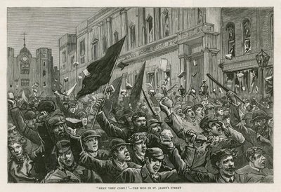 Opptøyene i West End i London, 8. februar 1886: Here They Come! - Mobben i St Jamess Street, London av English School