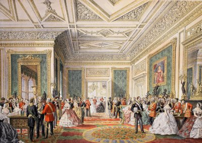 Signeringen av ekteskapsattesten, fra A Memorial of the Marriage of Edward VII and Alexandra of Denmark, pub. 1864 av English School