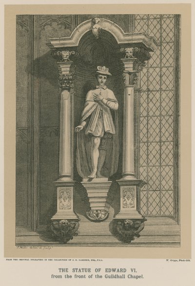 Statuen av kong Edward VI fra forsiden av Guildhall Chapel av English School