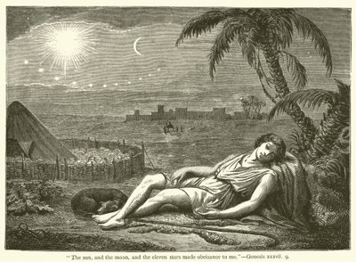"Solen og månen og de elleve stjernene bøyde seg for meg", 1. Mosebok, xxxvii, 9 (gravering) av English School