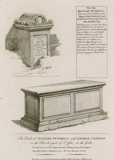 Gravene til Richard Pendrell og George Chapman i kirkegården til St Giles in the Fields, London av English School