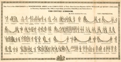 Utsikten over prosesjonen i Westminster Abbey ved kroningen av kong William IV og dronning Adelaide av English School