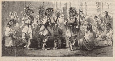Krigsdansen til Ojibbeway-indianerne foran dronningen på Windsor Castle av English School