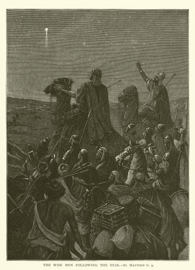 De vise menn som følger stjernen, St. Matteus II, 9 (gravering) av English School