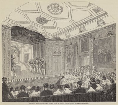 Teaterforestilling i Rubens-rommet, på Windsor Castle (gravering) av English School