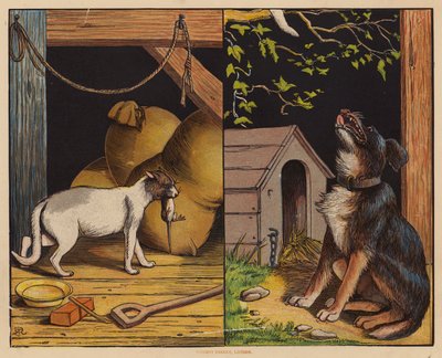 Dette er katten; Dette er hunden (fargelitografi) av English School