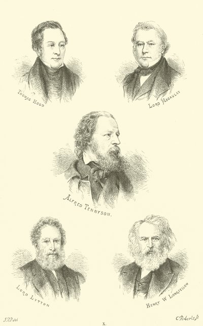 Thomas Hood, Lord Macaulay, Alfred Tennyson, Lord Lytton, Henry W Longfellow av English School