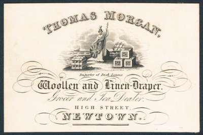 Thomas Morgan, ull- og lindraper, kjøpmann og teforhandler, handelskort av English School