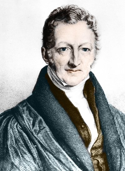 Thomas Robert Malthus (farget gravering) av English School