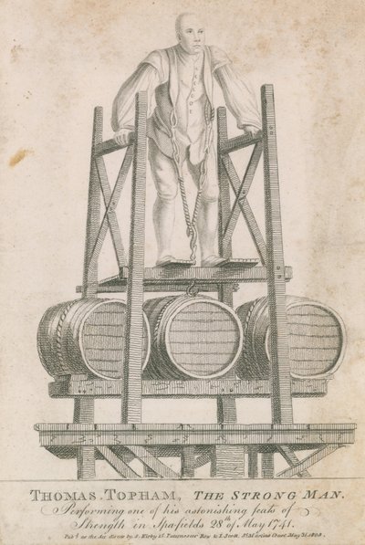 Thomas Topham, den sterke mannen, utførte en av sine forbløffende styrkebragder i Spitalfields, 28. mai 1741 av English School