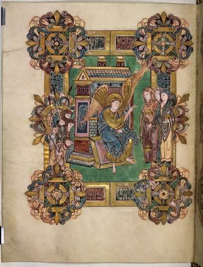 Three Maries at the Sepulchre, fra The Benedictional of St Æthelwold, ca. 963-984 (blekk og gull på pergament) av English School