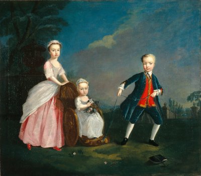 Tre barn i en park, ca. 1750 (olje på lerret) av English School
