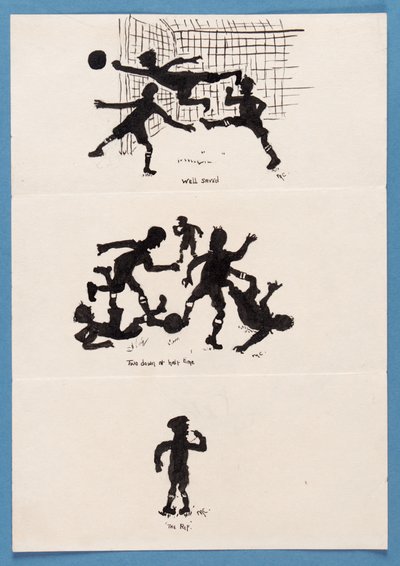 Tre silhuetter av fotballspillere av English School