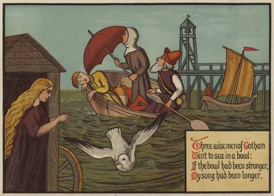 Tre vise menn fra Gotham … (farge litho) av English School