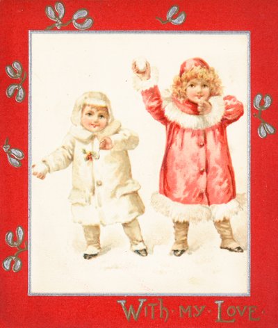 Kaste snøballer, julekort. av English School