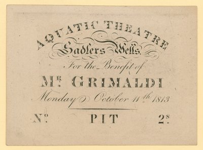 Billett til Aquatic Theatre, til fordel for Mr Grimaldi, 11. oktober 1813 av English School