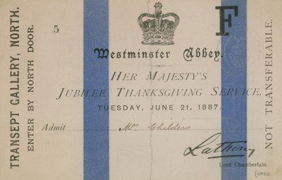 Billett til Hennes Majestets jubileumstakkefest av English School