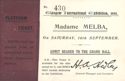 Billett for å høre Nellie Melba på Glasgow International Exhibition, 1901 (trykk) av English School