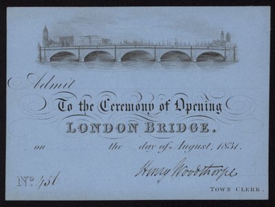 Billett til åpningen av London Bridge av English School