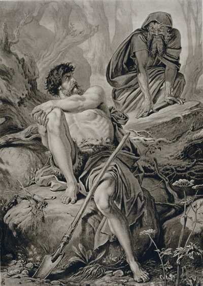 Timon og Apemantus, fra Timon av Athen av William Shakespeare (1564-1616) av English School