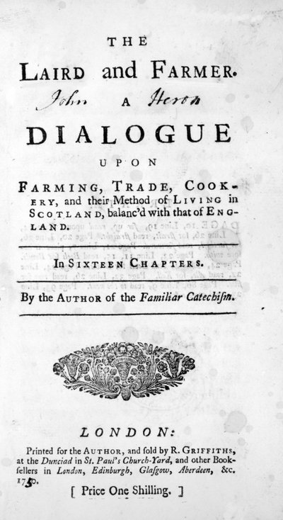 Tittelside for The Laird and Farmer av forfatteren av den kjente katekismen, utgitt 1750 av English School