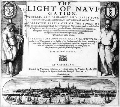 Tittelside for The Light of Navigation av William Iohnson, utgitt 1612 (boktrykk og gravering) av English School
