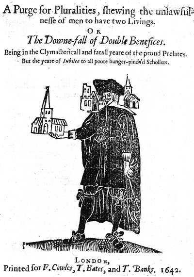 Tittelside for A Purge for Pluralities trykt for F. Cowles, T. Bates og T. Banks, 1642 av English School