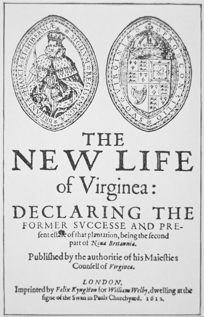 Tittelside fra 'The New Life of Virginea', utgitt London av English School
