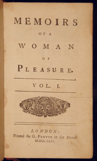 Tittelside til "Memoirs of a Woman of Pleasure" av John Cleland av English School
