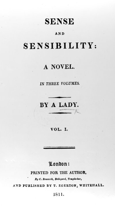 Tittelside til Sense and Sensibility av Jane Austen, første utgave, 1811 av English School