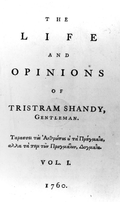 Tittelside til The Life and Opinions of Tristram Shandy, Gentleman av Laurence Sterne, utgitt i 1760 av English School